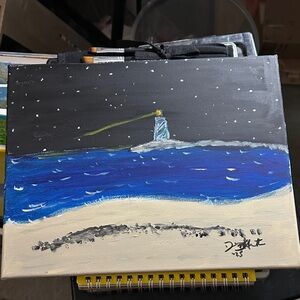 Starry Lighthouse Canvas Painting
